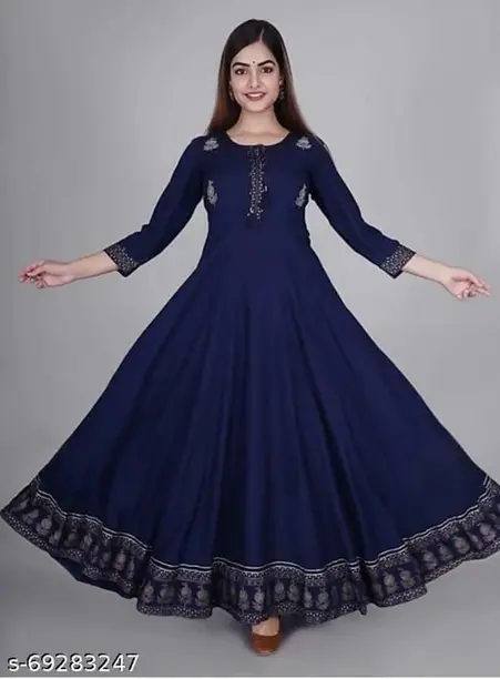 Navy Embroidered Flared Anarkali Maxi Dress — Z&ZENTLY dresses for women