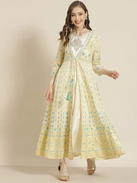 Ivory & Turquoise Block Print Jacket Maxi Dress — Z&ZENTLY dresses for women