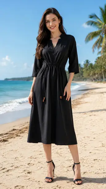 Black Drawstring Waist Midi Dress — Z&ZENTLY dresses for women